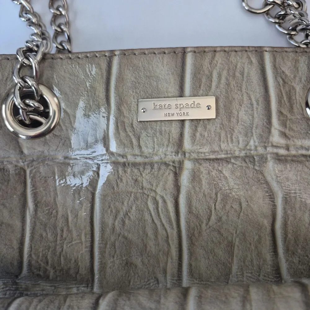Kate Spade New York Taupe Alligator Embossed Leather Chain Link Shoulder Purse